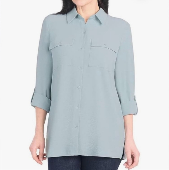 Hilary Radley Womans Button-up Shirt Pocket Top Light Blue M - Picture 4 of 5